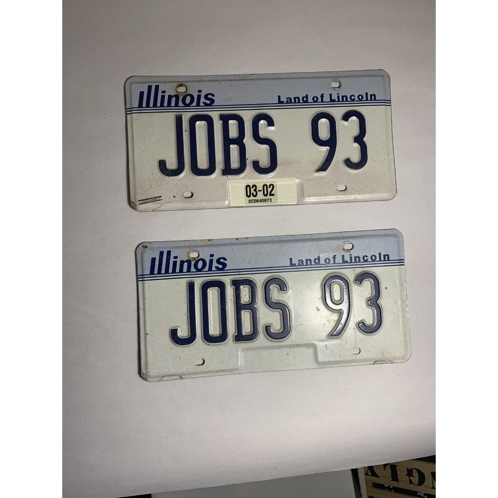 Pair of 2002 Illinois License Plates Land of Lincoln JOBS 93 Expired